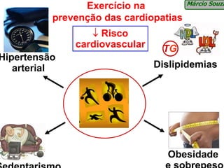 Márcio Souza
                Exercício na
          prevenção das cardiopatias
                 ↓ Risco
              cardiovascular    TG
Hipertensão
   arterial                    Dislipidemias




                                 Obesidade
 