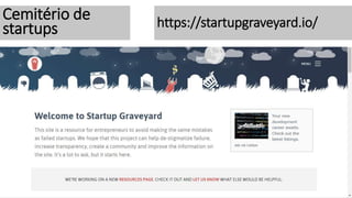 8
Cemitério de
startups https://startupgraveyard.io/
 