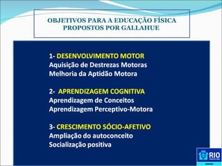 OBJETIVOS PARA A EDUCAÇÃO FÍSICA PROPOSTOS POR GALLAHUE  