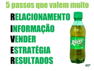 5 passos que valem muito
ESTRATÉGIA
RELACIONAMENTO
INFORMAÇÃO
VENDER
RESULTADOS
 