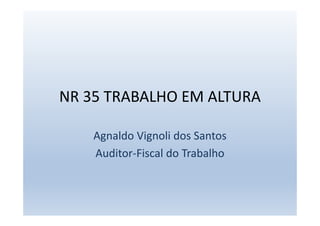 NR 35 TRABALHO EM ALTURA
Agnaldo Vignoli dos Santos
Auditor-Fiscal do Trabalho
 