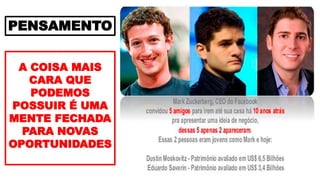 A COISA MAIS
CARA QUE
PODEMOS
POSSUIR É UMA
MENTE FECHADA
PARA NOVAS
OPORTUNIDADES
PENSAMENTO
 