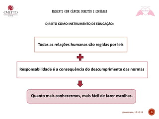 3
DIREITO COMO INSTRUMENTO DE EDUCAÇÃO:
Todas as relações humanas são regidas por leis
Responsabilidade é a consequência do descumprimento das normas
Quanto mais conhecermos, mais fácil de fazer escolhas.
Todas as relações humanas são regidas por leis
Americana, 15.10.19
 