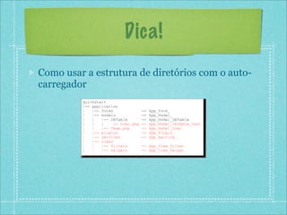 Dica!
Como usar a estrutura de diretórios com o auto-
carregador
 