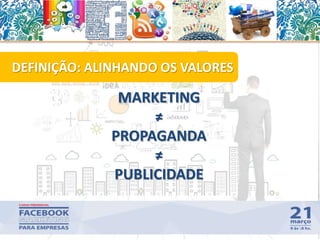 DEFINIÇÃO: ALINHANDO OS VALORES
7
MARKETING
≠
PROPAGANDA
≠
PUBLICIDADE
 