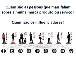 Quem são as pessoas que mais falam sobre a minha marca produto ou serviço? 
Quem são os influenciadores?  
