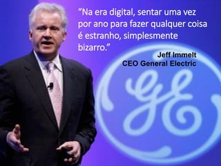 “Na era digital, sentar uma vez
por ano para fazer qualquer coisa
é estranho, simplesmente
bizarro.”
Jeff Immelt
CEO Gener...