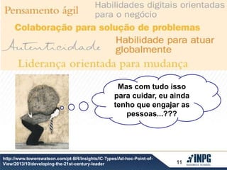 Mas com tudo isso 
para cuidar, eu ainda 
tenho que engajar as 
pessoas...??? 
11 
http://www.towerswatson.com/pt-BR/Insights/IC-Types/Ad-hoc-Point-of- 
View/2013/10/developing-the-21st-century-leader 
 