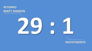 29 : 1INVESTIMENTO
RETORNO
MATT DAMON
 