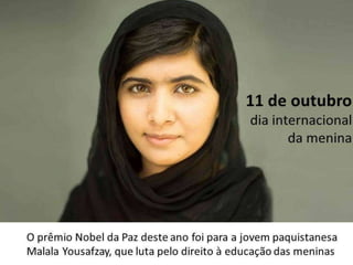 Mulher não tem acesso à educação 
http://atualidadesdodireito.com.br/alicebianchini/2012/10/14/ativista-mirim-e-baleada-por-defender- 
a-igualdade-de-genero/ 
 