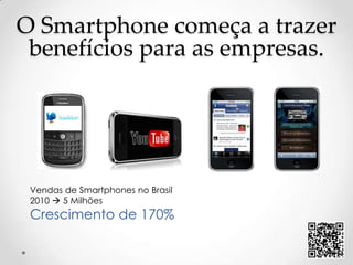 O Smartphone começa a trazer benefícios para as empresas. Vendas de Smartphones no Brasil2010  5 MilhõesCrescimento de 170%