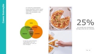 38P a g e
O consumo responsável
busca equilíbrio entre nossa
satisfação pessoal e o bem-
estar da sociedade e da
natureza.
CasesInovação
O tripé da sustentabilidade -
Triple Bottom Line - foi
desenvolvida em 1994 por
John Elkington.
25%da comida que compramos
estraga antes de ser utilizada.
 