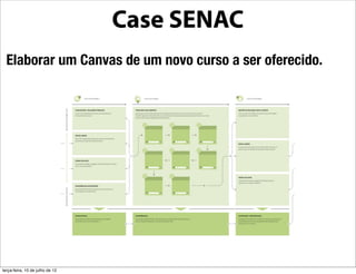 Case SENAC
  Elaborar um Canvas de um novo curso a ser oferecido.




terça-feira, 10 de julho de 12
 