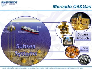 Mercado Oil&Gas 
Subsea 
Products 
Partes 
Usinadas 
ESTAS INFORMAÇÕES SÃO PROPRIEDADE DA FINETORNOS E NÃO PODEM SER UTILIZADAS OU REPRODUZIDAS SEM AUTORIZAÇÃOA EtSuCaRIlTizAa DdAo M eEmSM A10/12 
 