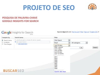 PROJETO DE SEO
PESQUISA DE PALAVRA-CHAVE
GOOGLE INSIGHTS FOR SEARCH
 