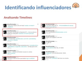Identificando influenciadores
Analisando Timelines
 