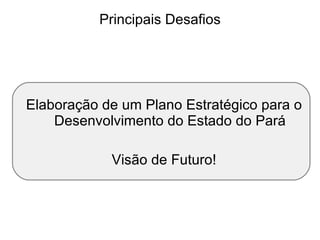 Principais Desafios Elaboração de um Plano Estratégico para o Desenvolvimento do Estado do Pará Visão de Futuro! 
