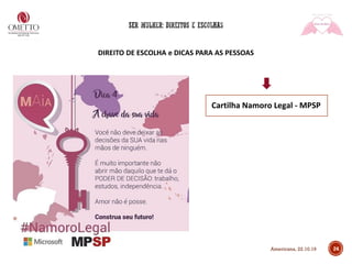 DIREITO DE ESCOLHA e DICAS PARA AS PESSOAS
24
Cartilha Namoro Legal - MPSP
Americana, 22.10.19
 