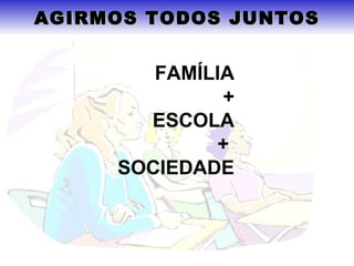AGIRMOS TODOS JUNTOS


        FAMÍLIA
              +
       ESCOLA
             +
     SOCIEDADE
 