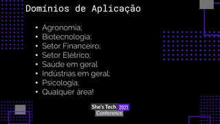 • Agronomia;
• Biotecnologia;
• Setor Financeiro;
• Setor Elétrico;
• Saúde em geral
• Indústrias em geral;
• Psicologia;
• Qualquer área!
Domínios de Aplicação
 