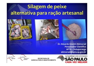 Silagem de peixe
alternativa para ração artesanal




                    Dr. Eduardo Gianini Abimorad
                           Pesquisador Científico
                             APTA – Votuporanga
                        abimorad@apta.sp.gov.br
 