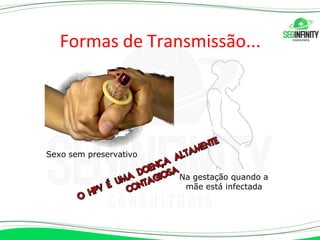 Formas de Transmissão...
Sexo sem preservativo
Na gestação quando a
mãe está infectada
 