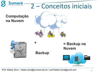 2 – Conceitos iniciais
Computação
na Nuvem

+

= Backup na
Nuvem

Backup

Prof. Kleber Silva – kleber.silva@sumare.edu.br / prof.kleber.silva@gmail.com

5

 