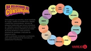 Uma palestra que aborda a atual realidade
do varejo, analisa as tendências e debate
o perfil dos consumidores, através de
pesquisa elaborada que busca conceituar
as atitudes e escolhas no ponto de venda.
A palestra se tornou referência por tratar
de forma dinâmica e mais próxima
possível da realidade o mercado de
pequeno porte.
Todo o conteúdo ministrado é embasado
pela vasta experiência de mercado do
palestrante Fred Rocha.

 