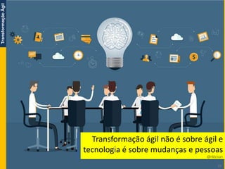eTecnologia.com.br | Mentoria | Consultoria | Treinamento
TransformaçãoÁgil
rildo.santos@etecnologia.com.br 25
Transformação ágil não é sobre ágil e
tecnologia é sobre mudanças e pessoas
@rildosan
 