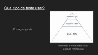 Qual tipo de teste usar?
Em regras gerais
(isso não é uma estatística,
apenas referência)
 