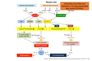 Including trans-fats and
deficient ω-3 polyunsaturated
fatty acids (PUFAs).
Bodo C Melnik. Clinical, Cosmetic and Investigational Dermatology 2015:8 371–388
 