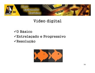 Vídeo digital

O Básico
Entrelaçado e Progressivo
Resolução




                            14
 