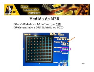 Medida de MER
Estabilidade do LO melhor que 1HZ
Referenciado a GPS, Rubídio ou OCXO




                                      161
 