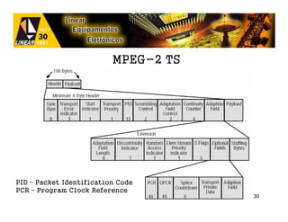 MPEG-2 TS




PID – Packet Identification Code
PCR – Program Clock Reference
                                      30
 