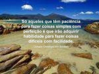 Só aqueles que têm paciência
para fazer coisas simples com
perfeição é que irão adquirir
habilidade para fazer coisas
difíceis com facilidade.
(Johann Christoph Von Schiller)
 