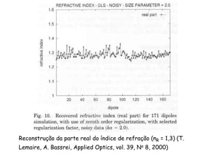 Reconstrução da parte real do índice de refração (nR = 1,3) (T.
Lemaire, A. Bassrei, Applied Optics, vol. 39, No 8, 2000)
 