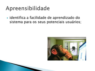  identifica a facilidade de aprendizado do
sistema para os seus potenciais usuários;
 