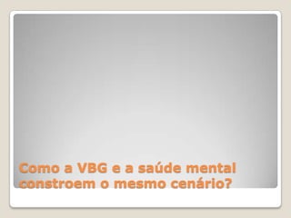 Como a VBG e a saúde mental
constroem o mesmo cenário?
 