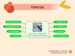 3
TÓPICOS
www.kalinkacarvalho.com.br
ENCONTRO VIRTUAL - VOCÊ RICA
 