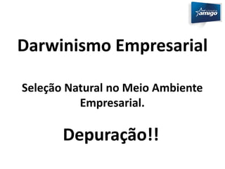 Darwinismo Empresarial 
Seleção Natural no Meio Ambiente 
Empresarial. 
Depuração!! 
 