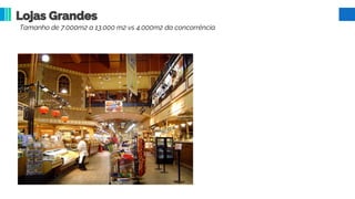 Lojas Grandes
Tamanho de 7.000m2 a 13.000 m2 vs 4.000m2 da concorrência
 