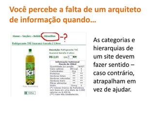 Vocêpercebe a falta de um arquiteto de informaçãoquando…As categorias e hierarquias de um site devemfazersentido – casocontrário, atrapalhamemvez de ajudar.