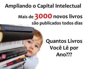 Mais de 3000novos livros
são publicados todos dias
Ampliando o Capital Intelectual
Quantos Livros
Você Lê por
Ano???
 