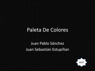 Paleta De Colores

   Juan Pablo Sánchez
Juan Sebastián Estupiñan

                           NEXT
 