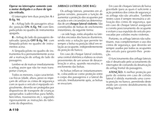 Operar no interruptor somente com         AIRBAGS LATERAIS (SIDE BAG)                    Em caso de choques laterais de baixa
o motor desligado e a chave de igni-
ção retirada.                               Os airbags laterais, presentes em al-
                                          gumas versões, possuem a função de
   O interruptor tem duas posições A e    aumentar a proteção dos ocupantes por
B-fig. 94.                                                                             nestes casos é sempre necessária a uti-
                                                                                -      lização dos cintos de segurança, que
   A - Airbag lado do passageiro ativa-   das de um choque lateral violento. São       em caso de choque lateral asseguram
              ON A-fig. 94            -   constituídos de bolsas de enchimento         o correto posicionamento do ocupante
pada-piloto no quadro de instrumentos                                                  e evitam a sua expulsão do veículo pro-
apagada.                                     - os side bags, estão alojados na late-   vocadas por colisões muito violentas.
   B - Airbag do lado do passageiro de-   ral dos encostos dos bancos dianteiros,         Portanto, os airbags laterais não subs-
                   OFF B-fig. 94          sendo esta a solução que permite ter         tituem, mas complementam o uso dos
                                      -   sempre a bolsa na posição ideal em re-       cintos de segurança, que deverão ser
mentos acesa.                             lação ao ocupante, independentemente         sempre usados por todos os ocupantes
                                      -   da posição do banco;                         dos veículo para garantir-lhes prote-
trumentos fica permanentemente acesa         Em caso de choque lateral violento,       ção.
até a reativação do airbag do lado do     uma central eletrônica elabora os sinais        O funcionamento dos airbags laterais
passageiro.                               provenientes de um sensor de desace-         não é desativado pelo acionamento do
   Lembre-se de reativar imediatamente    leração e ativa, quando necessário, o        interruptor de comando da desativação
o airbag assim que não for mais trans-    enchimento das bolsas.                       do airbag frontal do passageiro.
portar crianças.                             As bolsas inflam-se instantaneamen-          ATENÇÃO: A melhor proteção por
                                      -   te, colocando-se como proteção entre         parte do sistema em caso de colisão
                                      -   o corpo dos passageiros e a lateral do       lateral é obtida mantendo uma corre-
çam de utilizar os cintos de segurança    veículo. Imediatamente após, as bolsas       ta posição no banco, permitindo deste
com os quais o veículo é equipado ori-    se esvaziam.                                 modo um correto desdobramento do
ginalmente, deverão ser protegidos por                                                 airbag lateral.
dispositivos de transporte de crianças


rigorosamente as instruções do fabri-
cante do dispositivo.
 