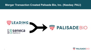 3
Merger Transaction Created Palisade Bio, Inc. (Nasdaq: PALI)
 