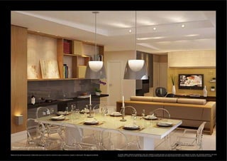 Perspectiva artística do living.

                                                                                                                               Os móveis, objetos, materiais de acabamento e itens não constantes do projeto aprovado e do memorial de incorporação a ser registrado em cartório, são meramente ilustrativos e não serão
Material de pré-lançamento, elaborado para uso interno, exclusivo para corretores, sujeito à alteração. Divulgação proibida.   entregues com o imóvel. Por se tratar de material impresso, as imagens desta pasta podem não retratar fielmente as cores, brilhos e reflexos naturais dos materiais presentes no projeto.
 