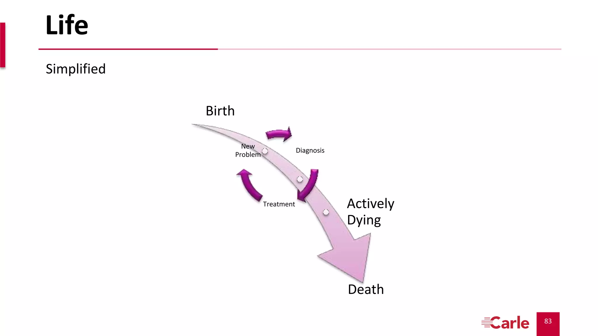83
Birth
Actively
Dying
Death
Diagnosis
Treatment
New
Problem
Life
Simplified
 