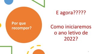 Por que
recompor?
E agora?????
Como iniciaremos
o ano letivo de
2022?
8
 