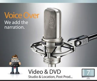Voice Over
We add the
narration.




             Video & DVD                       7
             Studio & Location, Post Prod...
 